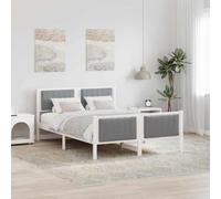 QUAHEAS Cadre de lit blanc gris clair 135 x 190 cm pin massif design plate-forme avec tête de lit durable pour chambre à coucher surmatelas