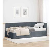 QUAHEAS Cadre de lit d'angle avec Matelas 2 pcs Gris Velours Structure Plateforme Support Chambre Adulte Enfant ado Studio Mezzanine avec tête de lit Murale Design Moderne
