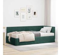 QUAHEAS Cadre de lit d'angle avec Matelas 2 pcs Vert Velours pour Chambre Adulte ou Enfant avec Support Solide et tête Murale, Dimensions 204x104 cm, Design Moderne et Finition Soft-Touch
