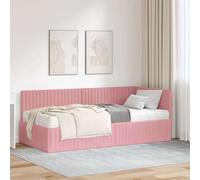 QUAHEAS Cadre de lit d'angle avec Matelas en Velours Gris Dimensions 194x94 cm Support Chambre Adulte et Enfant Design Moderne et élégant idéal pour Studio ou dortoir