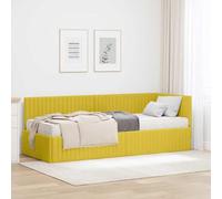 QUAHEAS Cadre de lit d'angle avec Matelas en Velours Jaune Support Plateforme Robuste pour Chambre Adulte ou Enfant idéal pour dortoir Studio ou Appartement