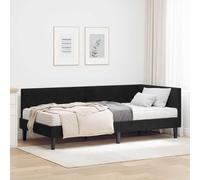 QUAHEAS Cadre de lit d'angle avec Matelas en Velours Noir pour Chambre Adulte ou Enfant, Support Plateforme Robuste, tête Murale, Dimensions 204 x 84 x 72 cm, Design Moderne et élégant