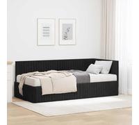 QUAHEAS Cadre de lit d'angle avec Matelas en Velours Noir pour Chambre Adulte ou Enfant, Support Solide en Bois Massif, Design Moderne avec tête Murale, idéal pour Studio ou dortoir