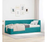 QUAHEAS Cadre de lit d'angle avec Matelas en Velours Turquoise pour Chambre Adulte ou Enfant, Support Solide avec tête Murale, Dimensions 204 x 84 cm, Design Moderne et Confort Optimal