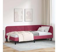 QUAHEAS Cadre de lit d'angle Bordeaux 90 x 200 cm Velours avec sommier Plateforme, Structure en Bois Massif, Design en L, Convertible canapé-lit