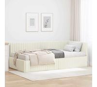 QUAHEAS Cadre de lit d'angle crème en Velours avec Matelas 2 pcs 100x200 cm sommier à Lattes Plateforme Solide tête de lit Murale pour Chambre Adulte Enfant Studio