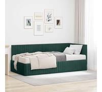 QUAHEAS Cadre de lit d'angle en Velours avec Matelas 2 pièces Vert, Structure Plateforme Robuste, Support pour Chambre Adulte ou Enfant, Design Moderne, Facile à Assembler
