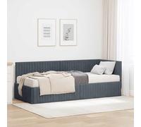 QUAHEAS Cadre de lit d'angle en Velours Gris avec Matelas 80x200 cm sommier à Lattes Plateforme Solide tête de lit Murale pour Chambre Adulte Enfant Confort Durable