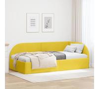 QUAHEAS Cadre de lit d'angle en Velours Jaune 90x200 cm avec sommier à Lattes, tête de lit modulable, Structure Bois, Design en L pour Chambre Adulte ou Enfant
