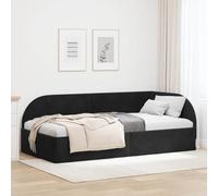 QUAHEAS Cadre de lit d'angle en Velours Noir 100 cm x 200 cm avec Support à Lattes, Structure en contreplaqué, Design en L pour Chambre Adulte ou Studio, Robuste et Multifonctionnel