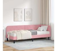QUAHEAS Cadre de lit d'angle en Velours Rose 80 x 200 cm avec Matelas Mousse, Structure contreplaqué Durable, Design en L, Polyvalent canapé-lit pour Chambre Adulte ou Studio