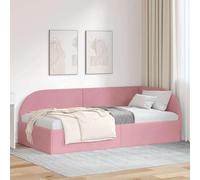 QUAHEAS Cadre de lit d'angle en Velours Rose 90 cm x 200 cm avec Support en Bois Massif Structure Plateforme multifonctionnelle pour Chambre Adulte ou Enfant