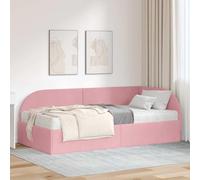 QUAHEAS Cadre de lit d'angle en Velours Rose avec Matelas Mousse 90x200 cm, Structure Plateforme avec tête capitonnée, sommier à Lattes, Design Moderne pour Chambre Adulte ou Enfant