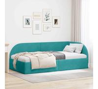 QUAHEAS Cadre de lit d'angle en Velours Turquoise 80x200 cm avec sommier à Lattes, Structure Plateforme Solide, tête de lit Adaptable, Design en L pour Chambre Adulte, Studio ou Appartement