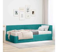QUAHEAS Cadre de lit d'angle en Velours Turquoise avec Matelas 2 pièces Support Plateforme Robuste pour Chambre Adulte ou Enfant Design Moderne et Confort Optimal