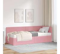QUAHEAS Cadre de lit d'angle Gris Velours avec Matelas 80x200 cm, sommier à Lattes intégré, tête de lit capitonnée, Structure Plateforme Durable, idéal Chambre Adulte Enfant Studio