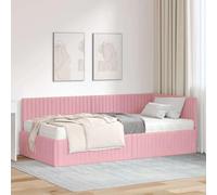 QUAHEAS Cadre de lit d'angle Gris Velours avec Matelas 90x200 cm, Structure Plateforme Solide, sommier à Lattes, tête de lit capitonnée, idéal Chambre Adulte Enfant Studio, Confort Moyen-Ferme