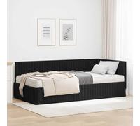 QUAHEAS Cadre de lit d'angle Noir en Velours avec Matelas 90x200 cm, Structure Plateforme Solide avec Lattes, tête de lit capitonnée, pour Chambre Adulte ou Enfant, Design Contemporain Confortable