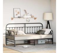 QUAHEAS Cadre de lit de Jour Noir 90 x 200 cm en Acier Enduit de Poudre, Support pour Matelas, Meuble Multifonction pour Chambre Adulte, Enfant ou invité, Design Minimaliste Durable