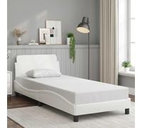 QUAHEAS Cadre de lit Dover Blanc 80x200 cm en Similicuir avec sommier à Lattes, Pieds Robustes, tête de lit capitonnée pour Chambre Adulte ou Enfant, Support Stable et Design élégant