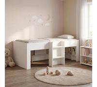 QUAHEAS Cadre de Lit Élevé pour Enfants Blanc 80 x 200 cm en Bois d'Ingénierie avec Échelle, Structure Solide, Rangement sous Lit, Compatible Matelas, Chambre Enfant, Design Moderne