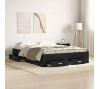 QUAHEAS Cadre de lit en Bois d'ingénierie chêne Noir 135 x 190 cm avec tiroirs de Rangement, Structure Plateforme Robuste à Lattes pour Chambre Adulte et Enfant, Design Moderne et Fonctionnel
