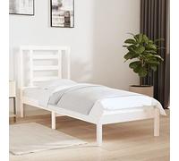 QUAHEAS Cadre de lit en Bois Massif Blanc 75x190 cm avec tête de lit, Structure Robuste Plateforme pour Matelas Petit Simple, sommier à Lattes, idéal Chambre Adulte Enfant garçon Fille
