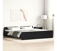 QUAHEAS Cadre de lit en chêne noir, 180 x 200 cm, matériau dérivé du bois, plate-forme de lit avec tête de lit, robuste, stable, pour chambre à coucher