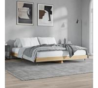 QUAHEAS Cadre de lit en chêne Sonoma 120 x 200 cm, lit plate-forme robuste en bois avec pieds en métal, durable, résistant à l'humidité, pour un sommeil réparateur