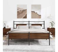 QUAHEAS Cadre de lit en métal chêne Marron 160x200 cm avec sommier à Lattes, Structure Stable et Espace de Rangement, tête et Pied de lit Fonctionnels pour Chambre Adulte ou Enfant
