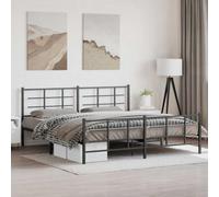 QUAHEAS Cadre de lit en métal Noir 193x203cm avec Support Robuste, Espace de Rangement sous Le lit, Pieds et tête Fonctionnels, idéal pour Chambre Adulte, Enfant ou Studio, sans Matelas