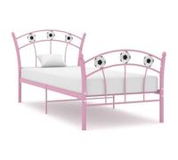 QUAHEAS Cadre de lit en métal Rose 90x200 cm avec sommier à Lattes Robuste, Structure Plateforme Design Football pour Chambre Enfant Fille garçon ado, Support Durable et Confortable