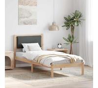 QUAHEAS Cadre de lit en pin Massif Gris foncé 80 x 190 cm avec tête de lit capitonnée, Structure Robuste à Lattes pour Matelas, Design Contemporain pour Chambre Adulte ou Enfant