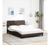 QUAHEAS Cadre de lit en Tissu Marron foncé 140x200 cm avec sommier à Lattes et tête de lit capitonnée pour Chambre Adulte ou Enfant, Structure Plateforme Solide avec Support Durable et Design