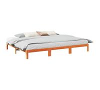 QUAHEAS Cadre de lit Familial en Bois Massif avec sommier à Lattes 240x200 cm Cire Marron, Structure Stable, Pieds Robustes, Support Matelas pour Chambre Adulte Enfant ado