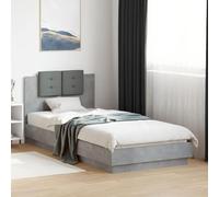 QUAHEAS Cadre de lit Gris béton 100x200 cm avec tête rembourrée en Mousse Structure en Bois d'ingénierie Support sommier à Lattes pour Chambre Adulte ou Enfant