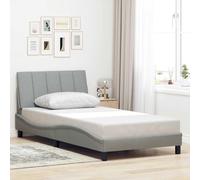 QUAHEAS Cadre de lit Gris Clair 100x200 cm avec tête de lit rembourrée Tissu Durable Support Structure Plateforme pour Chambre Adulte Enfant ado Studio dortoir