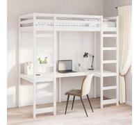 QUAHEAS Cadre de lit Mezzanine Blanc en pin Massif 80 x 200 cm avec Bureau intégré, Structure Solide, Garde-Corps sécurisés, échelle Facile, idéal Rangement Chambre ado Enfant Studio