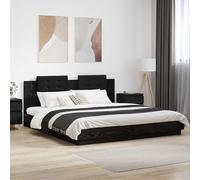 QUAHEAS Cadre de lit moderne 200 x 200 cm, aspect chêne noir, avec tête de lit LED, matériau dérivé du bois, alimenté par USB, lit plate-forme robuste pour adultes