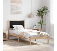 QUAHEAS Cadre de lit noir, 80 x 190 cm, en pin massif, lit simple avec tête de lit, lattes en bois robustes, plate-forme de lit pour chambre à coucher