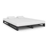QUAHEAS Cadre de lit Palette Gris en Bois Massif 140x200 cm avec Lattes Robustes Pieds Stables Support Matelas pour Chambre Adulte Enfant Studio Appartement