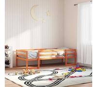 QUAHEAS Cadre de lit pour Enfants en Bois Massif Cire Marron 75x190 cm avec sommier, Barres de sécurité, Espace de Rangement sous Le lit, Compatible avec Matelas Standard pour Chambre d'enfant ou