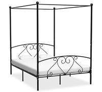 QUAHEAS Cadre de lit sans Matelas avec baldaquin Noir métal 140x200 cm Structure Robuste sommier à Lattes Espace Rangement Chambre Adulte Enfant Ambiance personnalisée