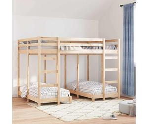 QUAHEAS Cadre de lit superposé triple marron 140 x 200 cm, en pin massif, design peu encombrant, avec sommier à lattes, pour enfants, chambres d'amis, petits appartements