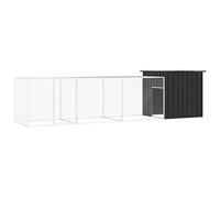 QUAHEAS Cage à poulailler anthracite en acier galvanisé 400 x 91 x 100 cm avec cage d'extension, enclos résistant aux intempéries pour poules, lapins, cochons d'Inde, idéale comme refuge et enclos