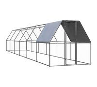QUAHEAS Cage à poulailler d'extérieur en acier galvanisé 2 x 12 x 2 m avec toit en polyéthylène imperméable, porte avec serrure, enclos résistant aux intempéries pour poules, petits animaux, volière