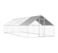 QUAHEAS Cage à poulailler d'extérieur en acier galvanisé avec toit en polyéthylène 2,75 x 8 x 1,92 m, verrouillable, enclos à volière spacieux pour lapins, cochons d'Inde, hamsters, rongeurs, petits