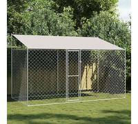 QUAHEAS Cage pour chien avec toit en acier et polyéthylène, résistante aux intempéries, 400 x 200 x 256 cm, grand bec spacieux avec grille, porte verrouillable, idéale pour jardin, terrasse et cour