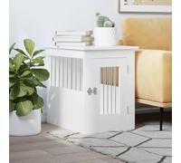QUAHEAS Cage pour chien style meuble blanche en bois et acier 45 x 62 x 59 cm avec porte verrouillable, ventilation et fonction table d'appoint pour l'intérieur et l'extérieur comme lieu de retraite