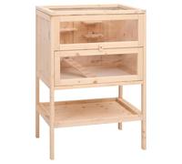 QUAHEAS Cage pour hamster en sapin massif 55 x 40 x 80 cm avec vitre avant en acrylique, deux niveaux, grille de toit rabattable, espace de rangement supplémentaire, convient pour hamsters, cochons